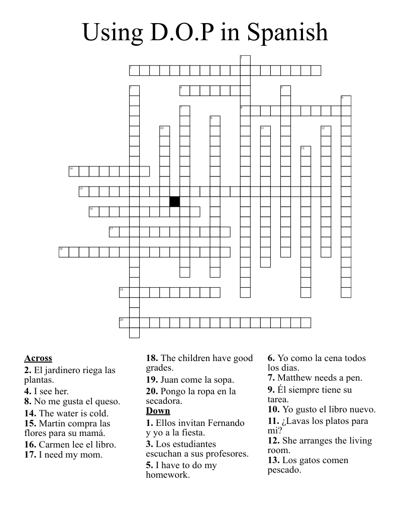 Using D O P In Spanish Crossword WordMint