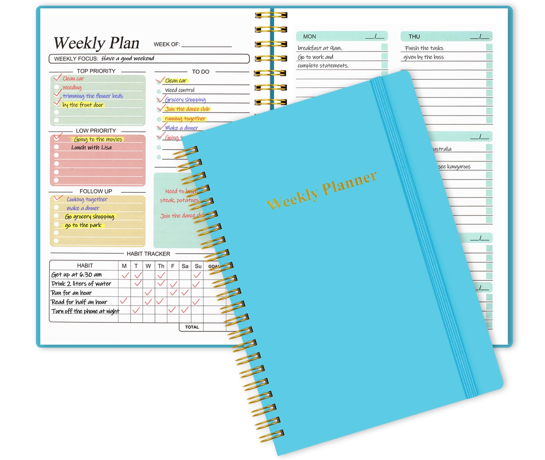 Utron A5 Weekly Planner Undated Daily To Do List Planner Weekly Goals Noteboo EBay