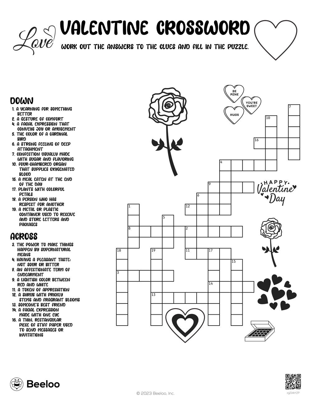 Valentine Crossword Beeloo Printable Crafts And Activities For Kids