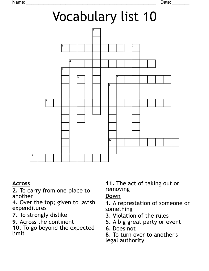 Vocabulary List 10 Crossword WordMint