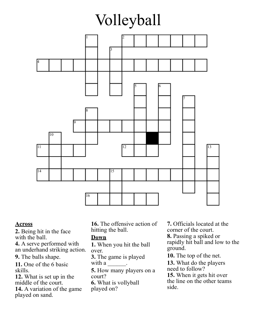 Volleyball Crossword WordMint Volleyball Crossword WordMint