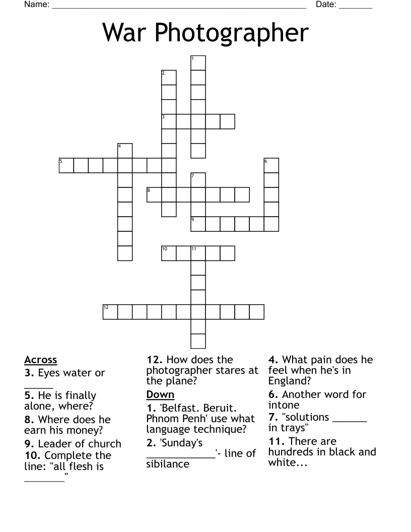 War Photographer Word Search WordMint