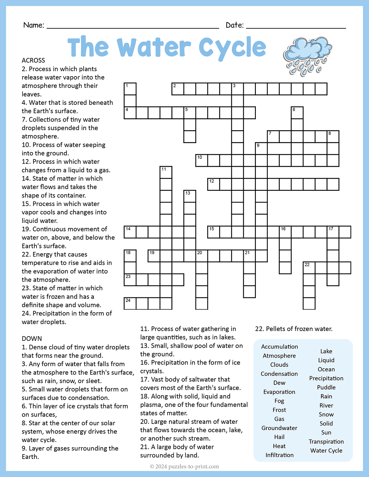 Water Cycle Crossword