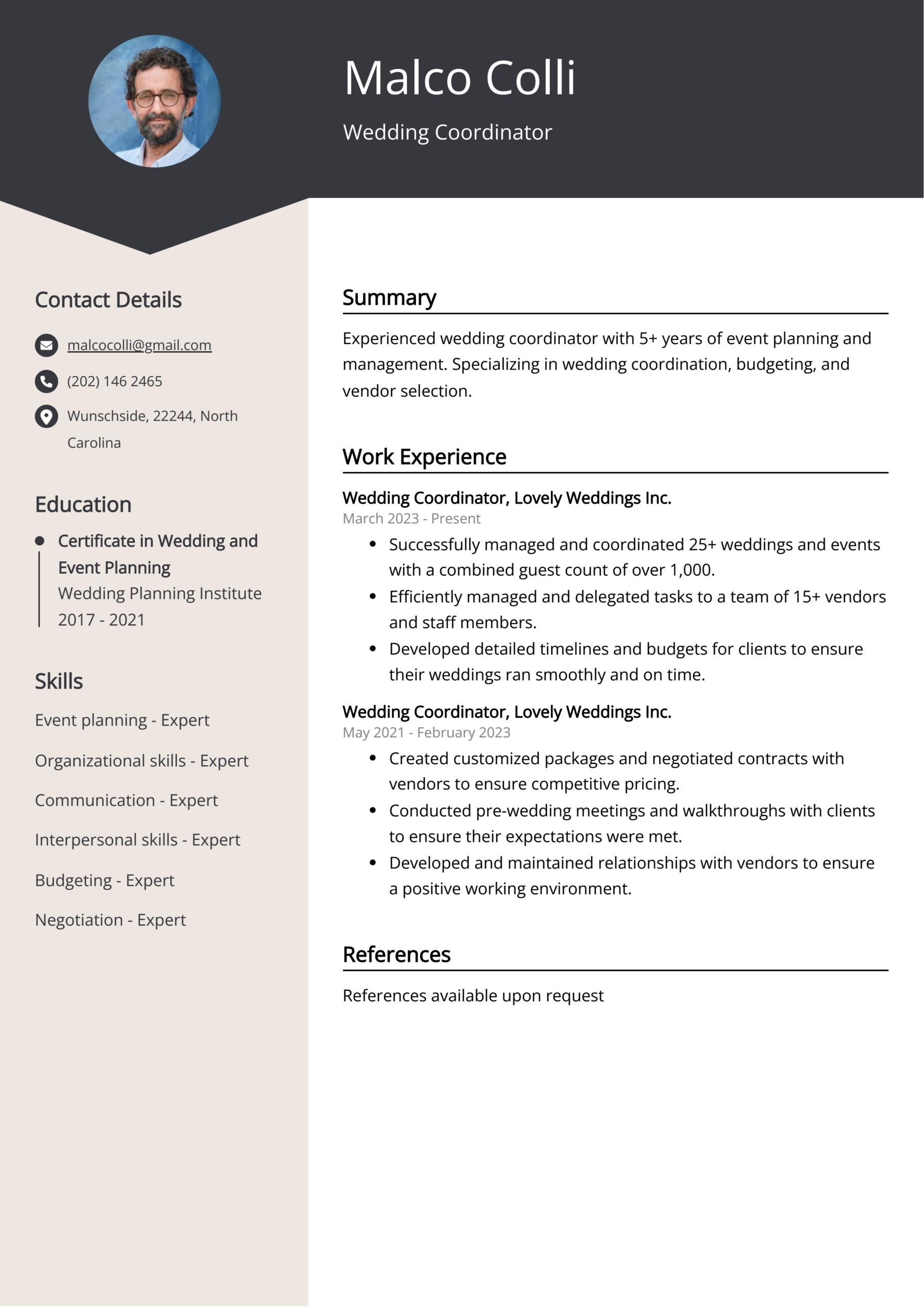 Wedding Coordinator Resume Examples Guide
