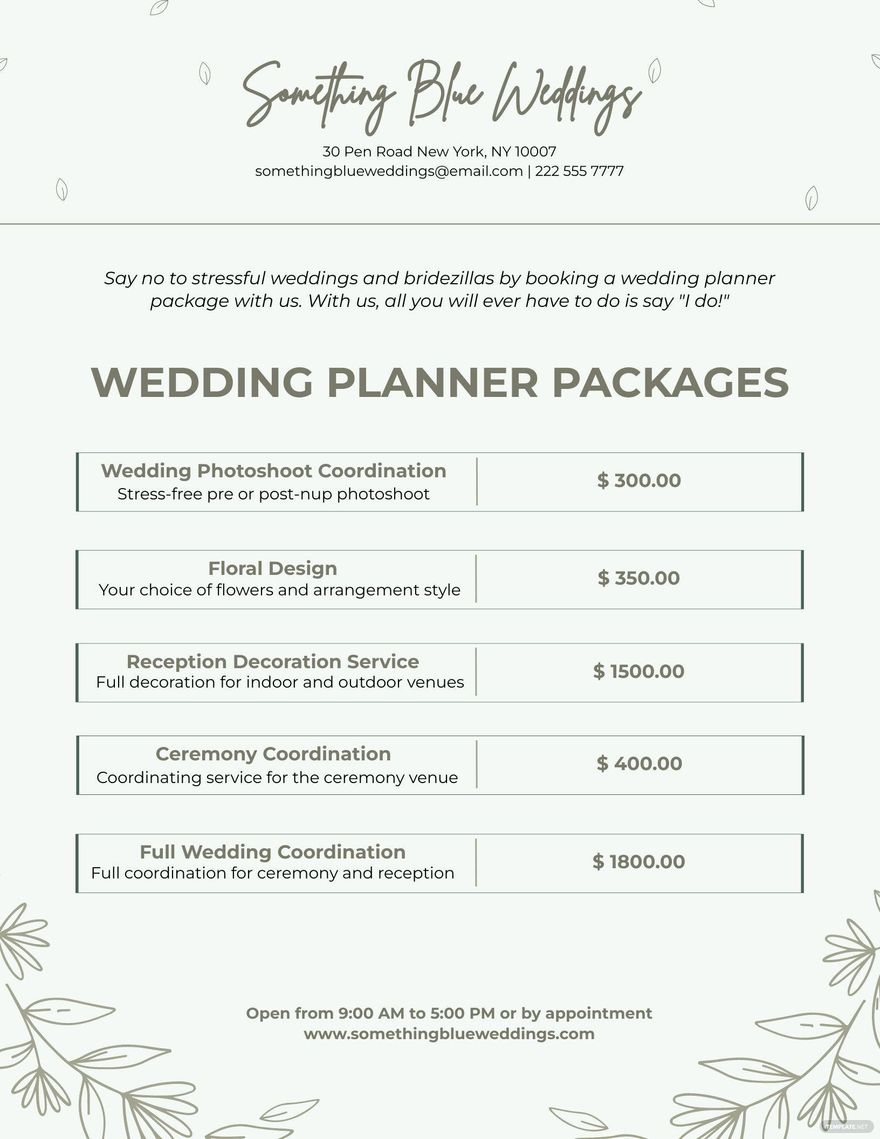 Wedding Planner Pricing Guide Template In Publisher Word Illustrator PSD Download Template