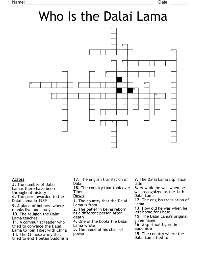 Who Is The Dalai Lama Crossword WordMint