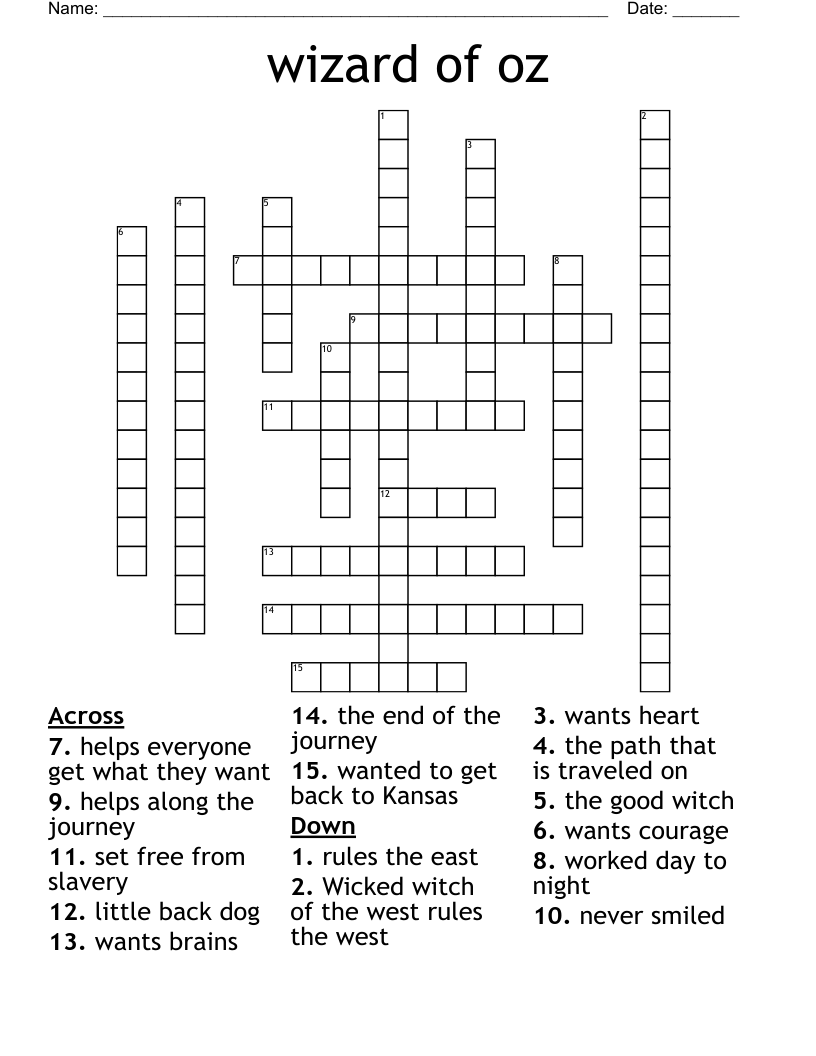 Wizard Of Oz Crossword WordMint