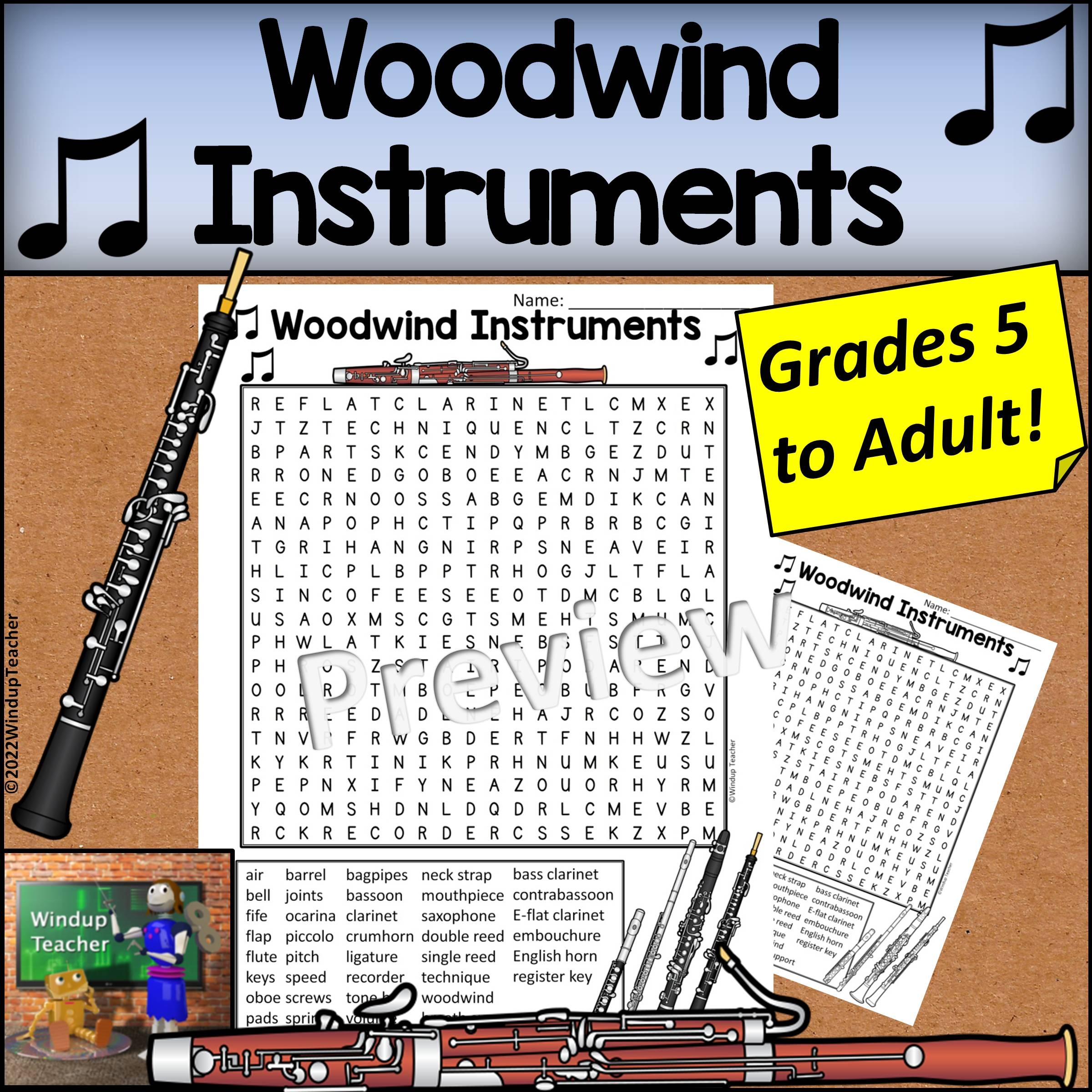 Woodwind Instruments Word Search HARD For Grades 5 To Adult Classful Woodwind Instruments Word Search HARD For Grades 5 To Adult Classful