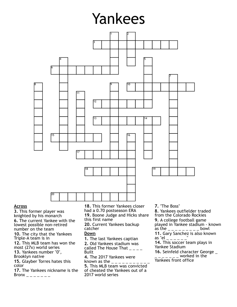 Yankees Crossword WordMint