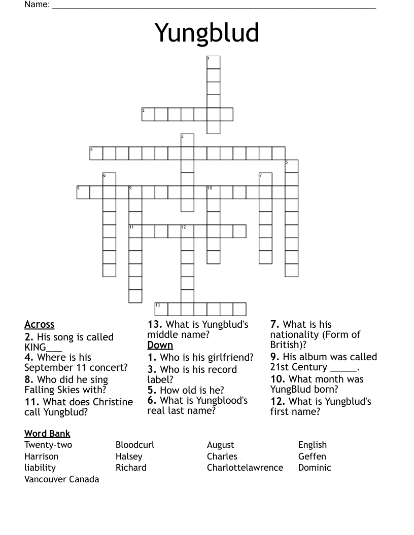 Yungblud Crossword WordMint