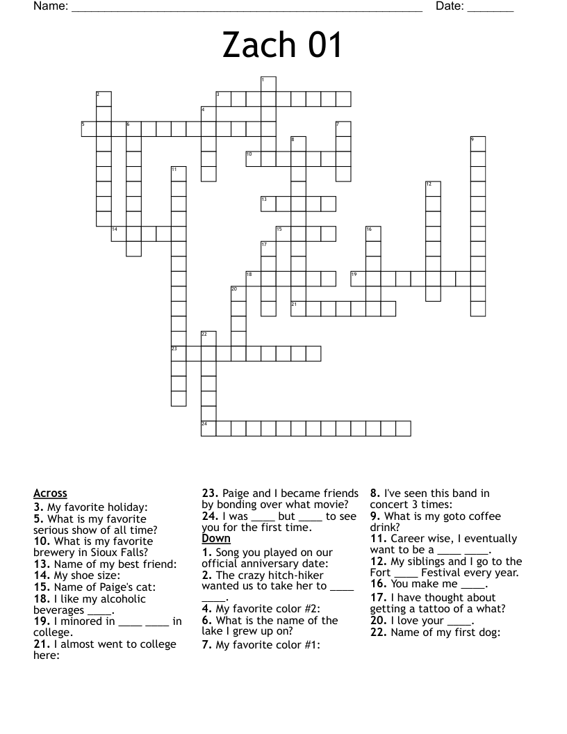 Zach 01 Crossword WordMint