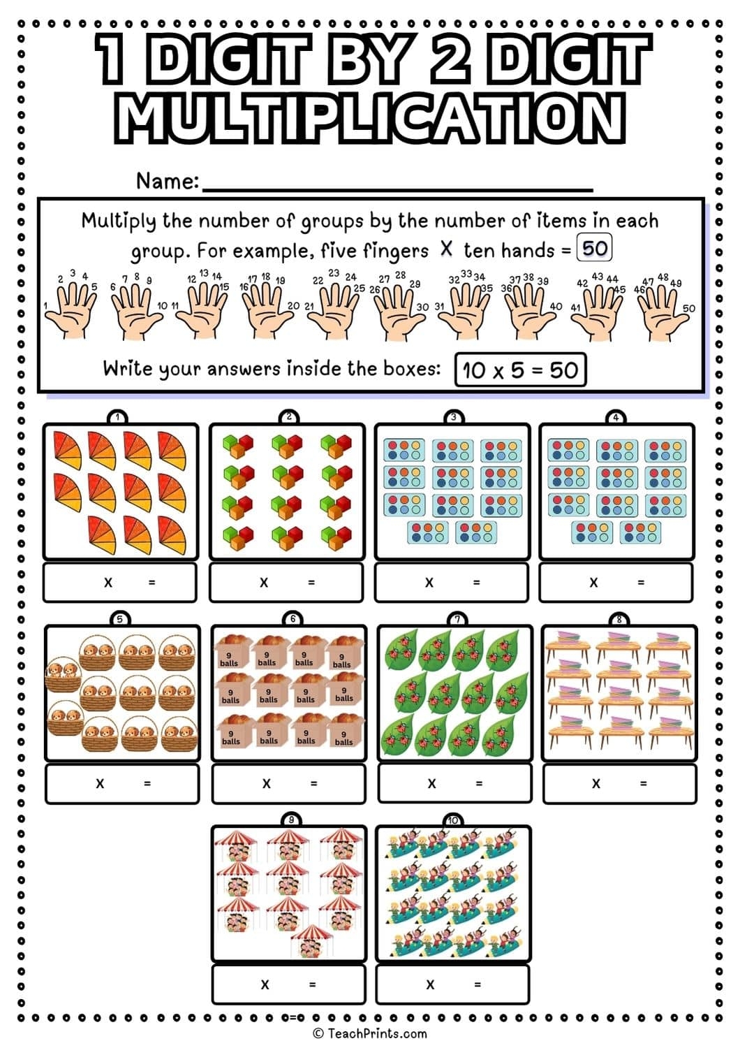 1 Digit By 2 Digit Multiplication Worksheets Teach Prints