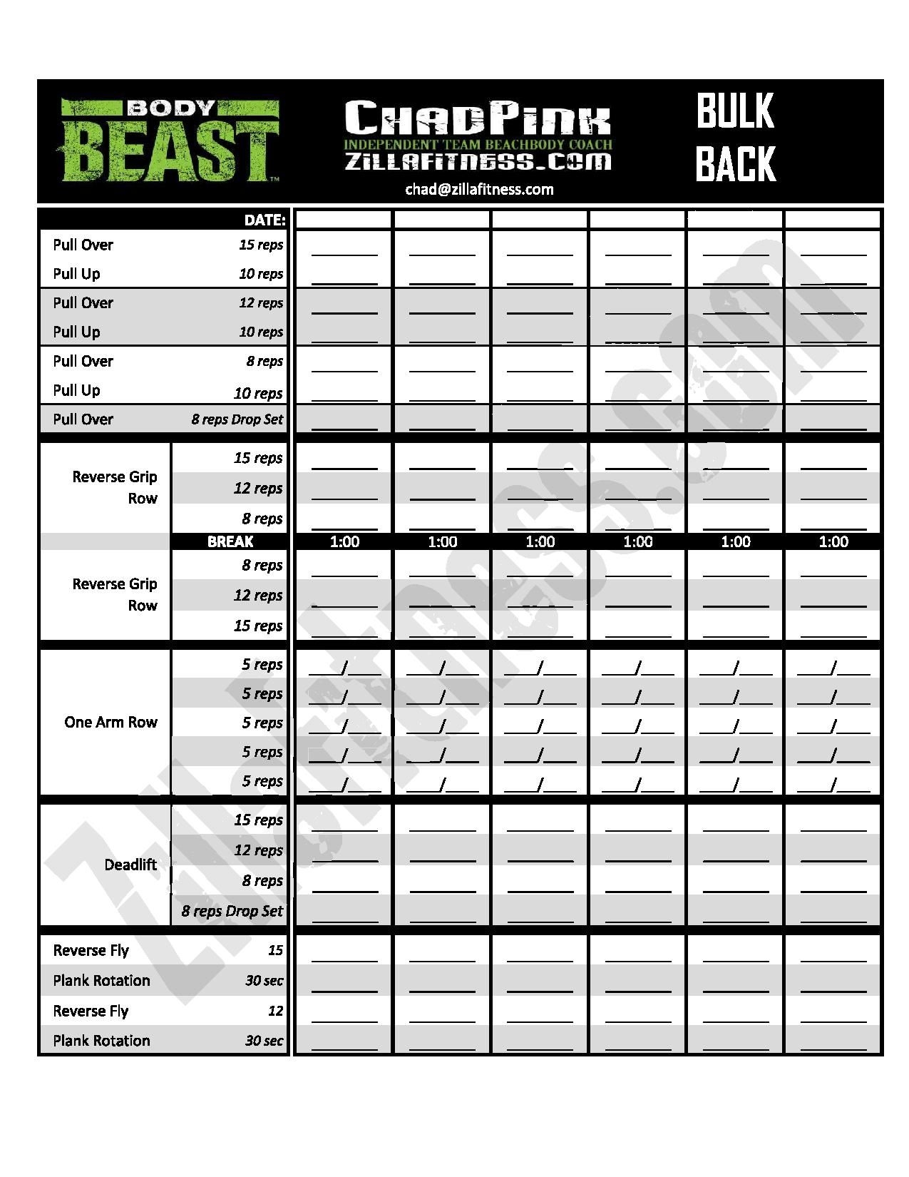 body beast printable workout sheets exercises