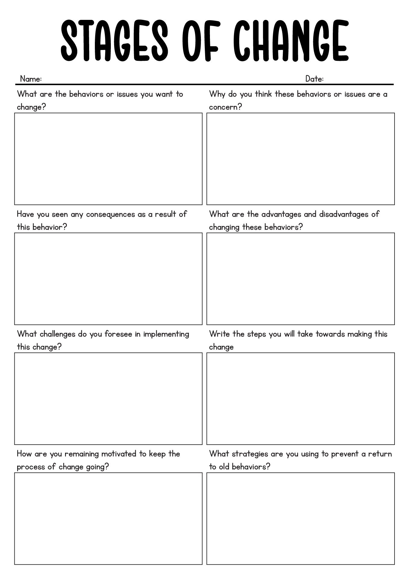 14 Stages Of Change Worksheet Addiction
