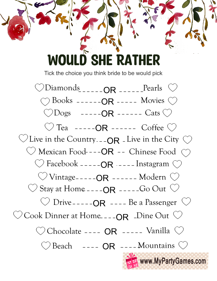 free printable bridal shower games