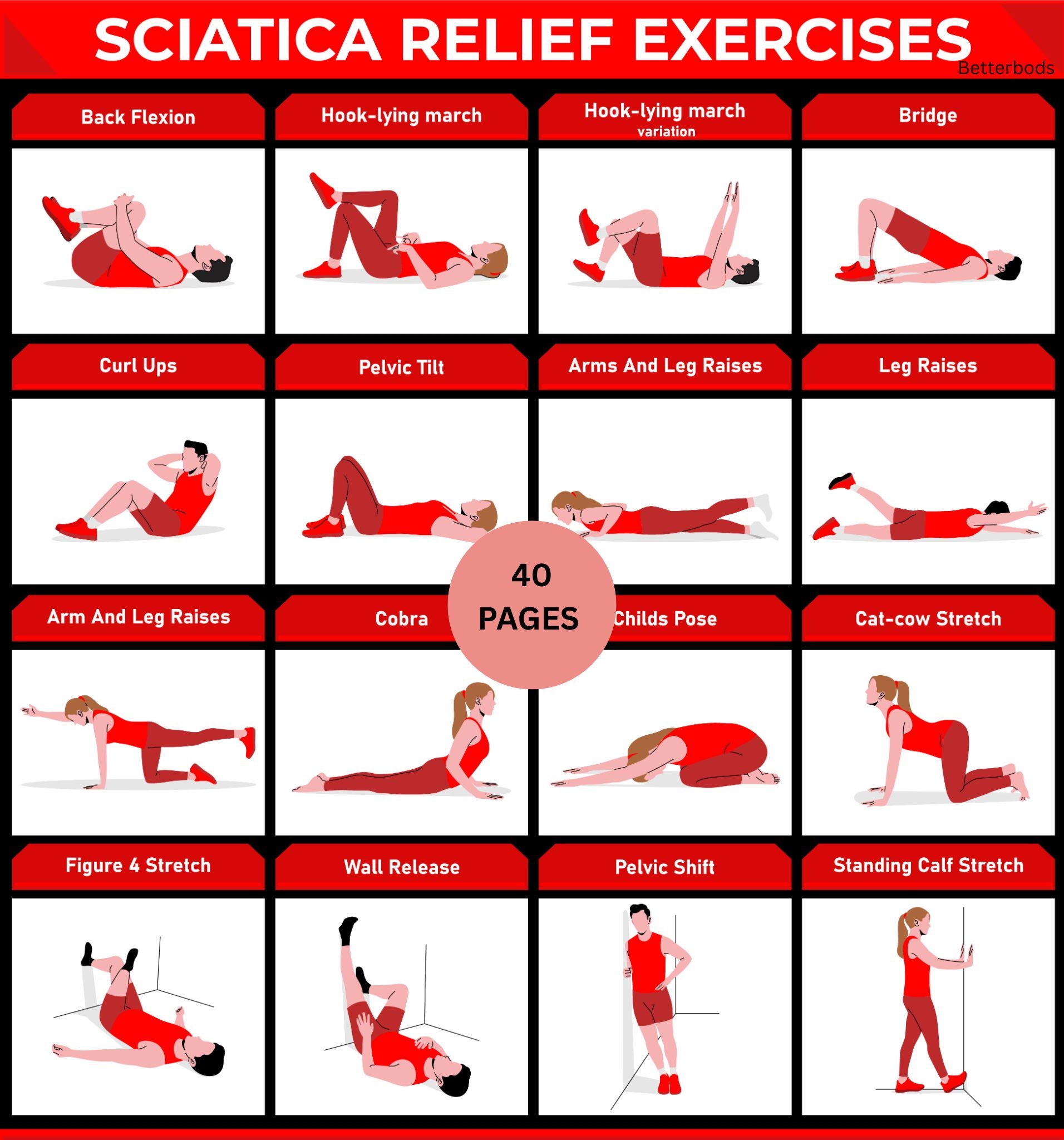 16 Exercises For Back Pain Sciatica Pain Nerve Pilates Balance Stability 30day 12 Week Self Challenge Workout Physical Therapy PDF Download Etsy