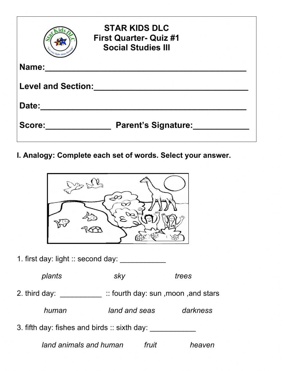1st Quarter Quiz No 1 Social Studies Grade 3 Worksheet Live Worksheets Library