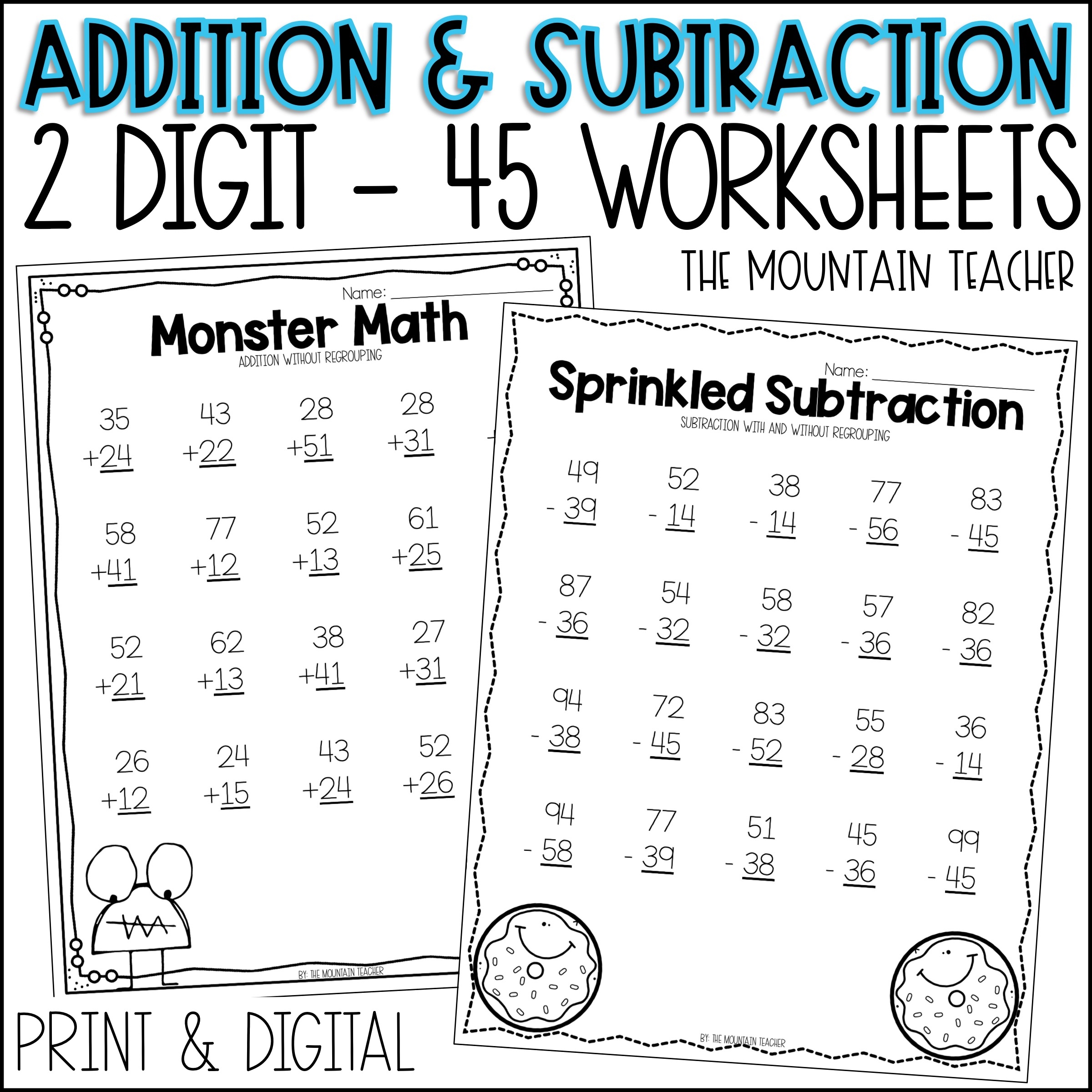 2 Digit Addition And Subtraction Worksheets With And Without Regrouping Made By Teachers
