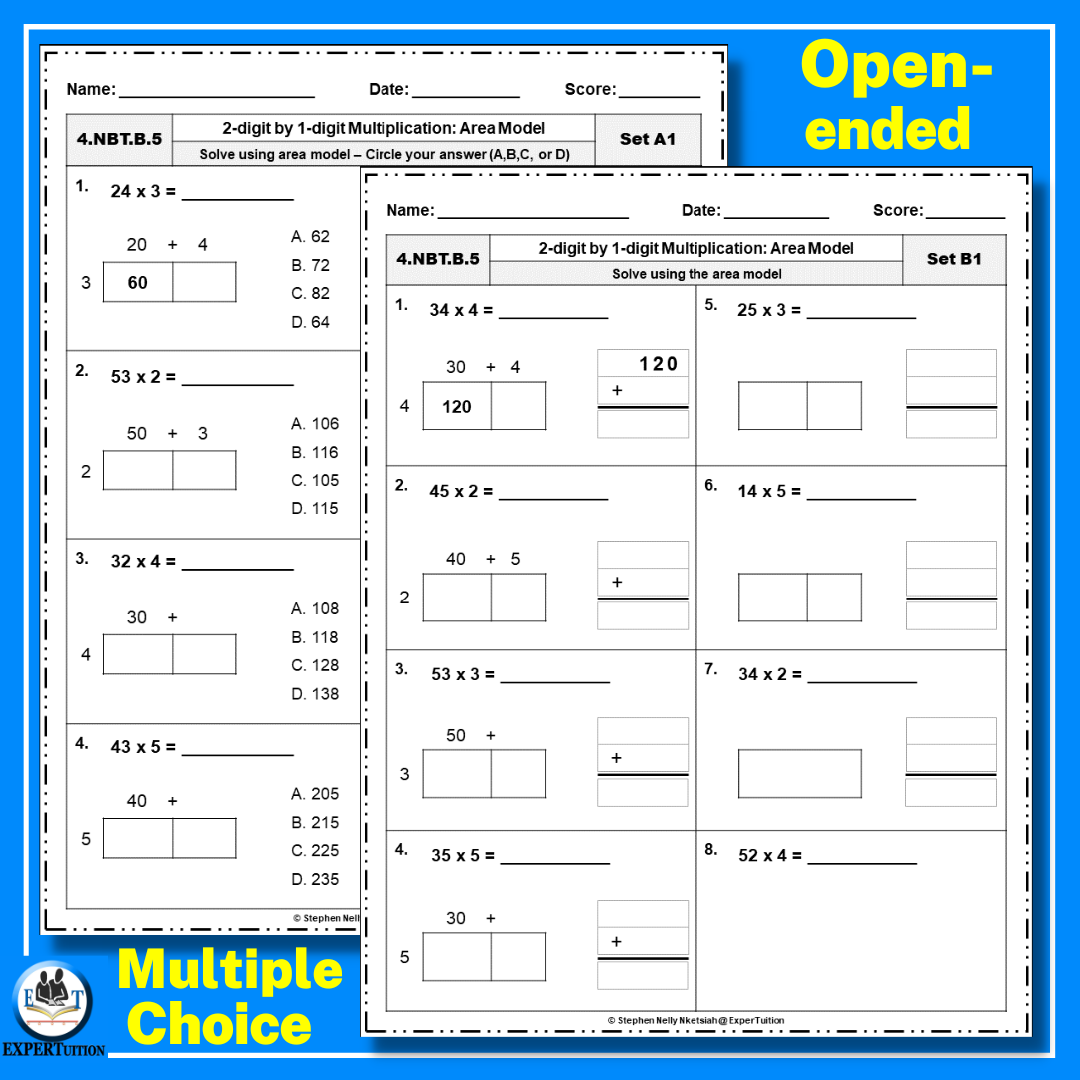 2 Digit By 1 Digit Area Model Multiplication Worksheets Made By Teachers