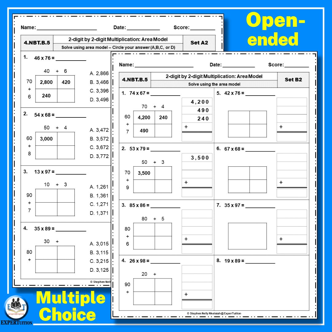 2 Digit By 2 Digit Area Model Multiplication Worksheets ExperTuition