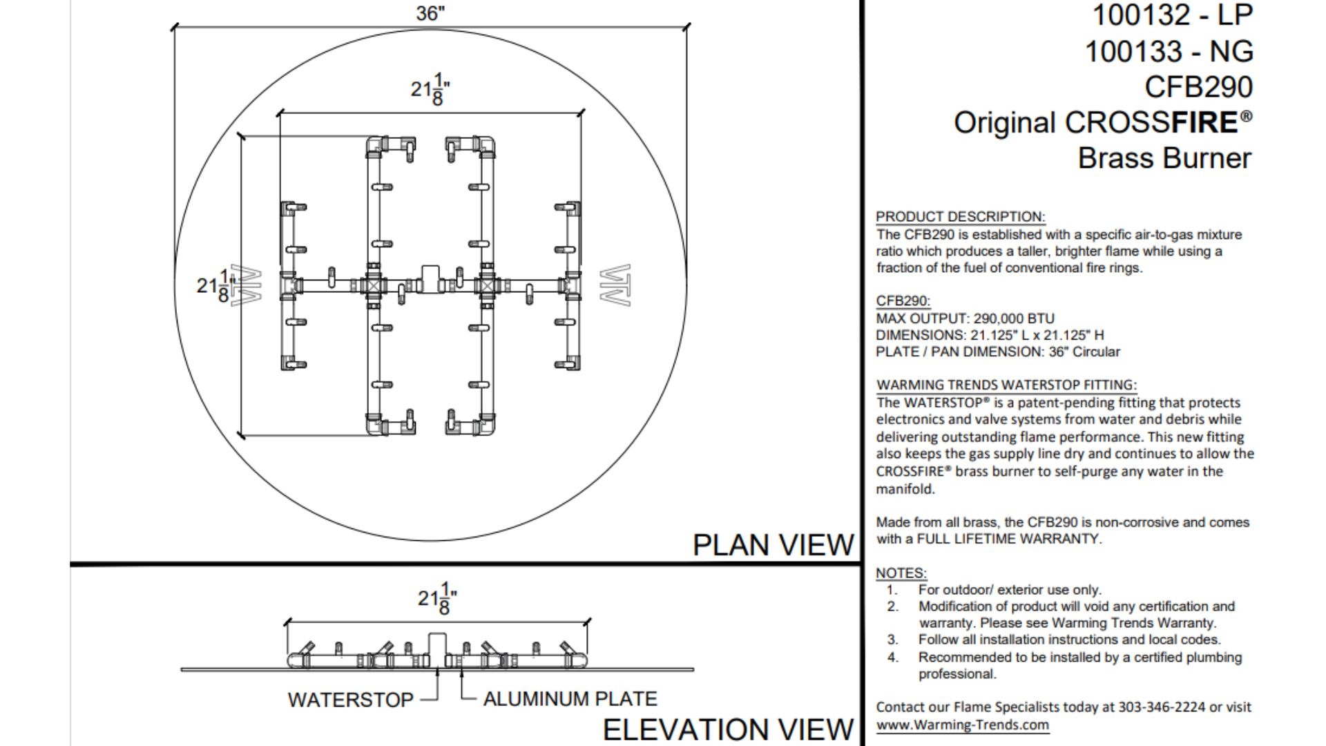 290 000 BTU Warming Trends Crossfire Burners 21 X 21