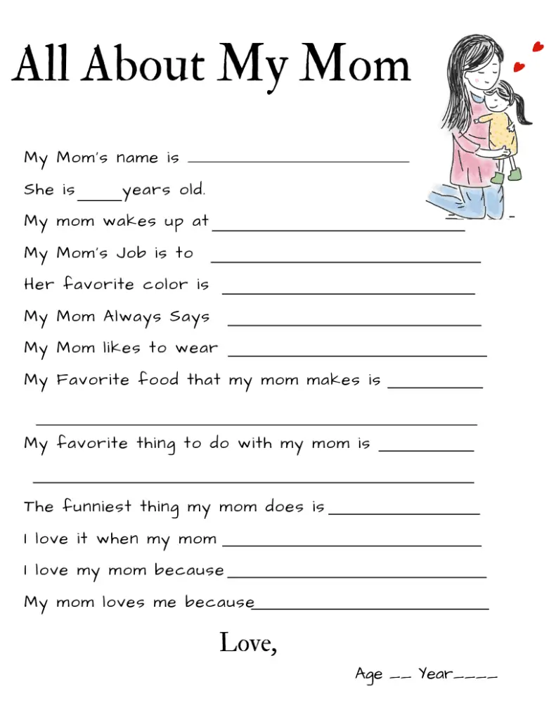 all about my mom printable