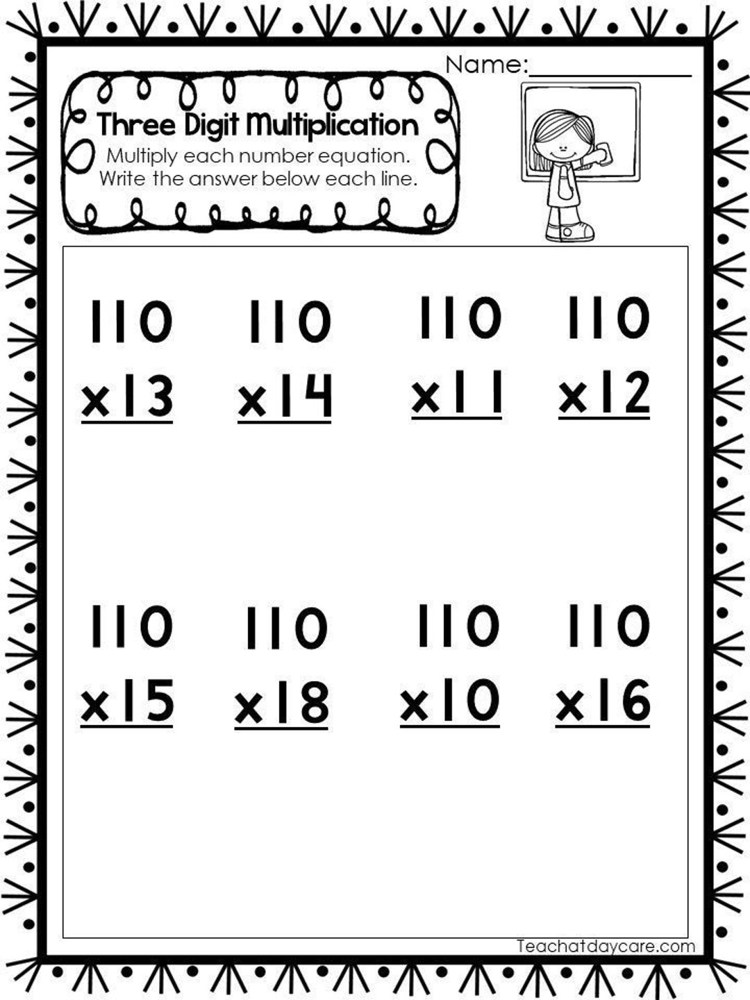 35 Printable Three Digit Multiplication Worksheets Numbers 110 120 And 210 220 2nd 4th Grade Math Etsy