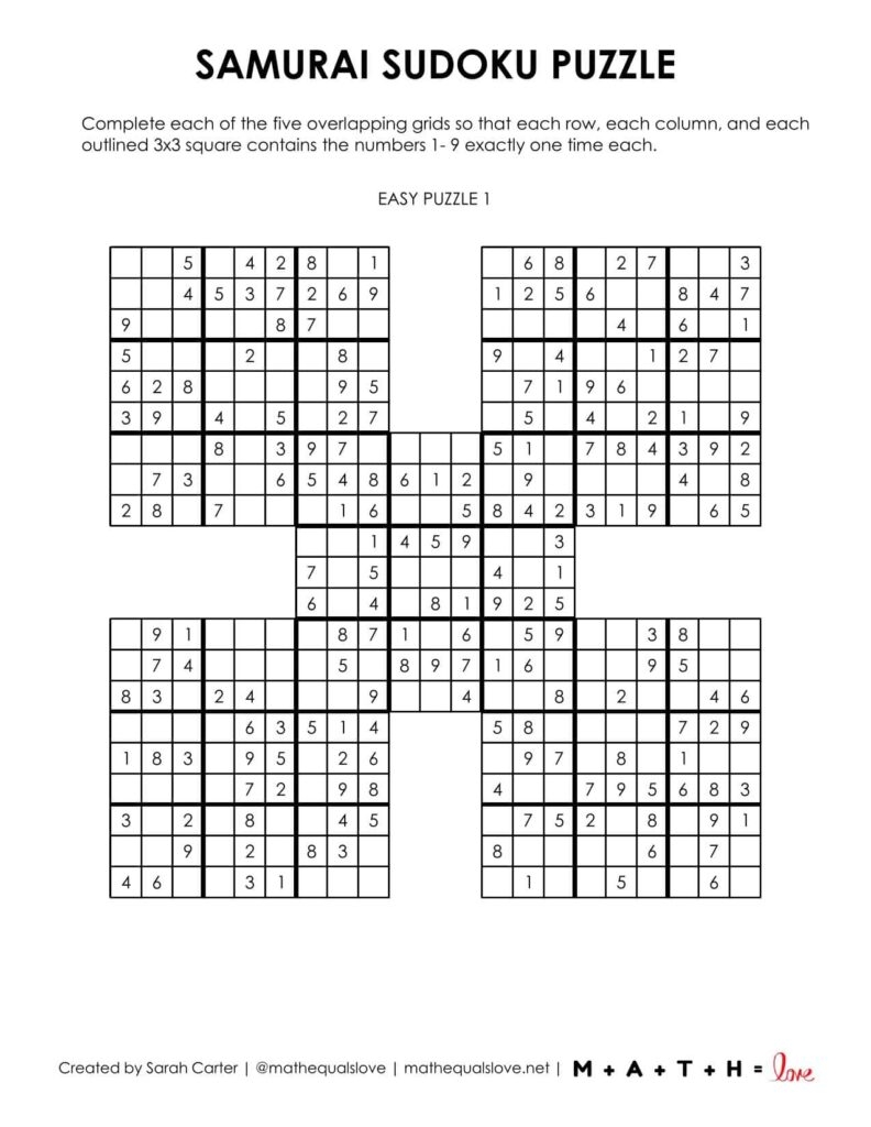 36 FREE Samurai Sudoku Printable Puzzles PDF