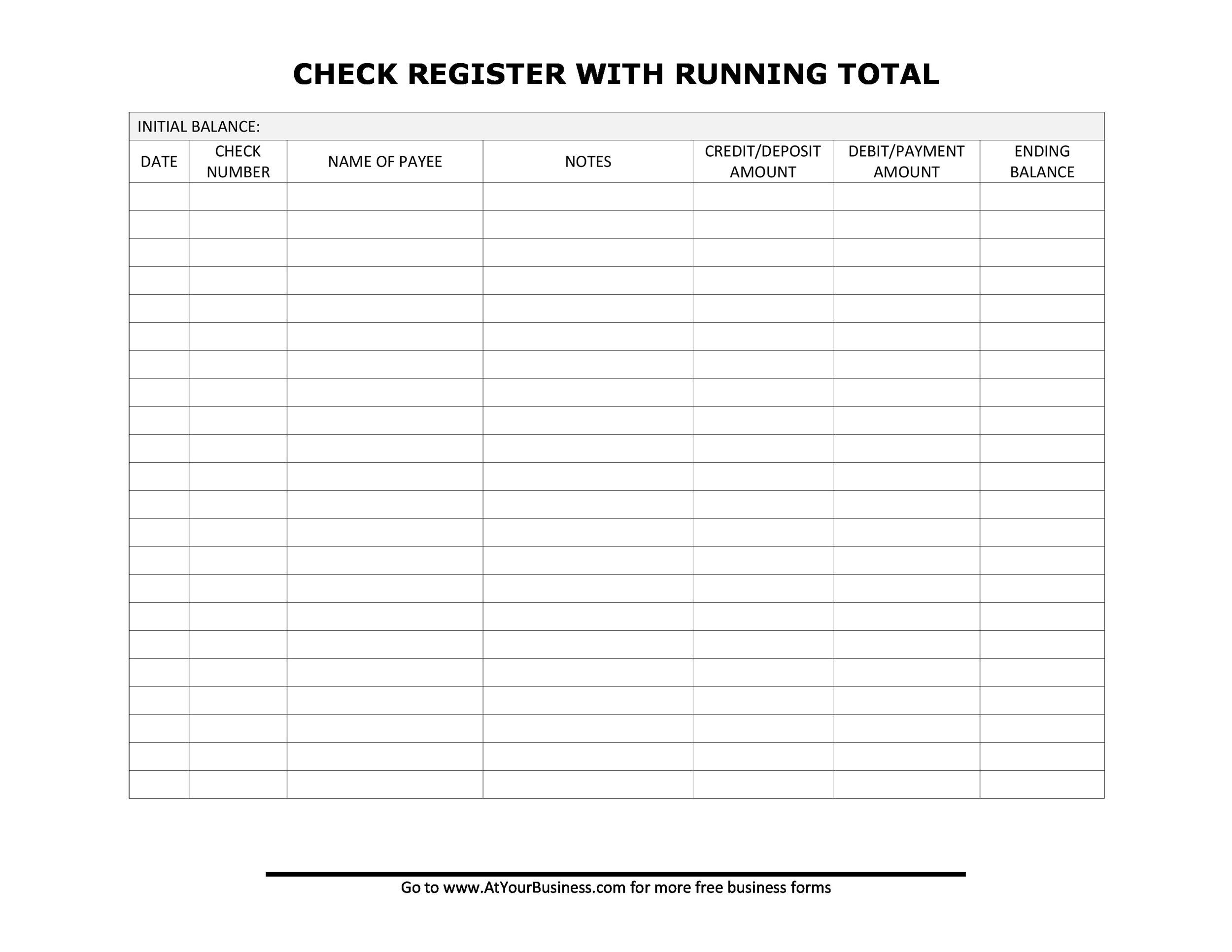 printable check registers free