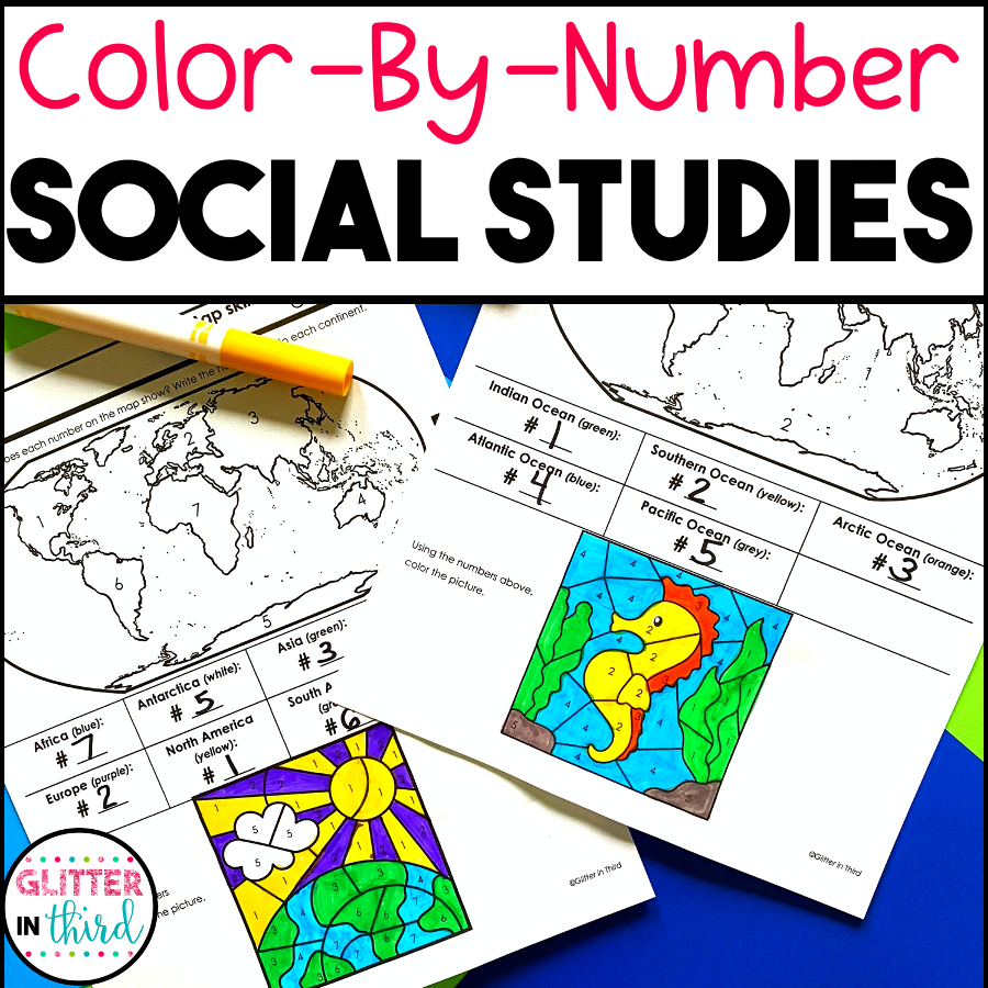 3rd Grade Social Studies Color By Number Worksheets BUNDLE Glitter In Third