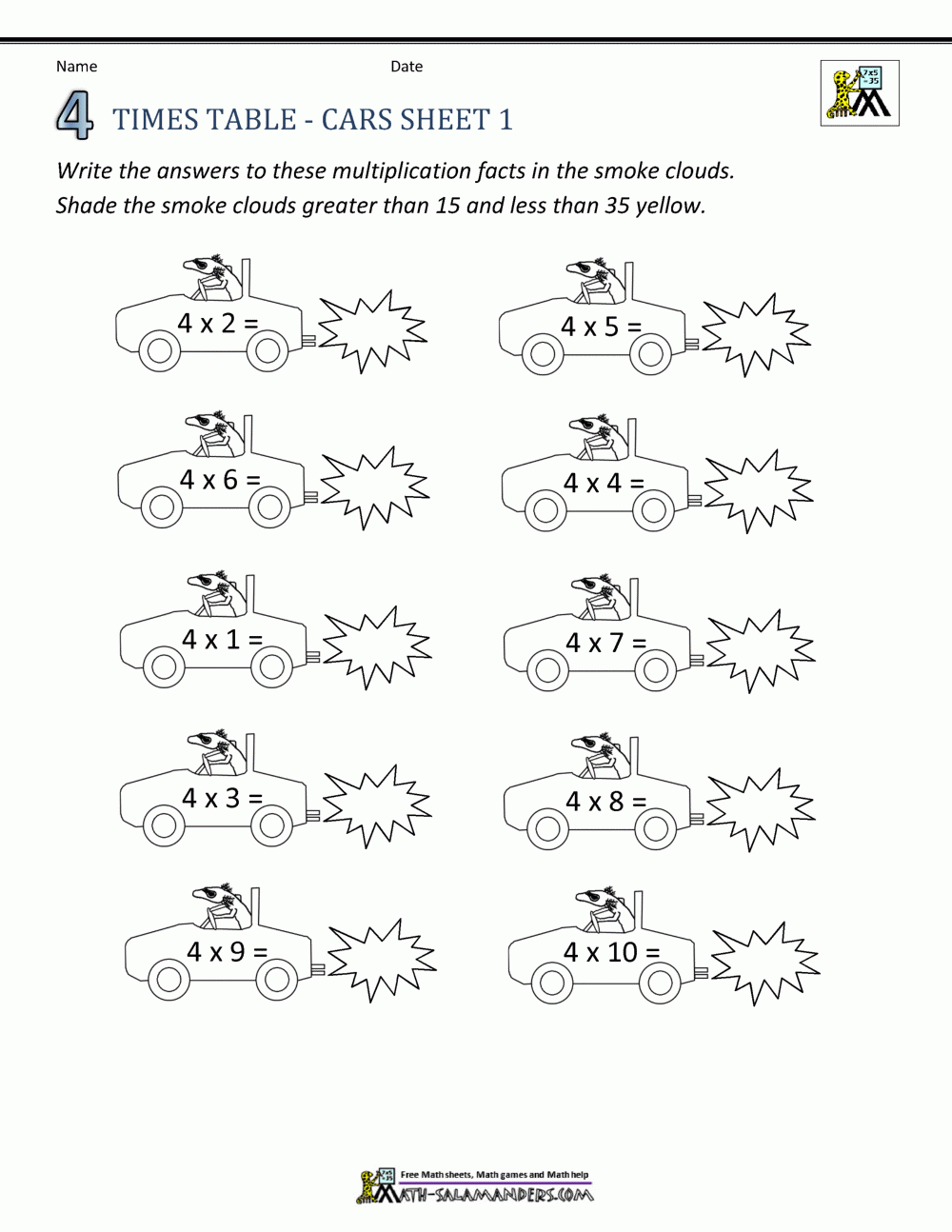 multiply by 4 worksheet