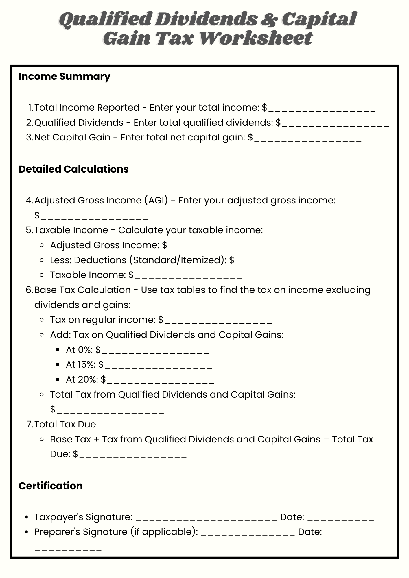 40 Free Printable Qualified Dividends And Capital Gain Tax Worksheet Samples To Download In PDF