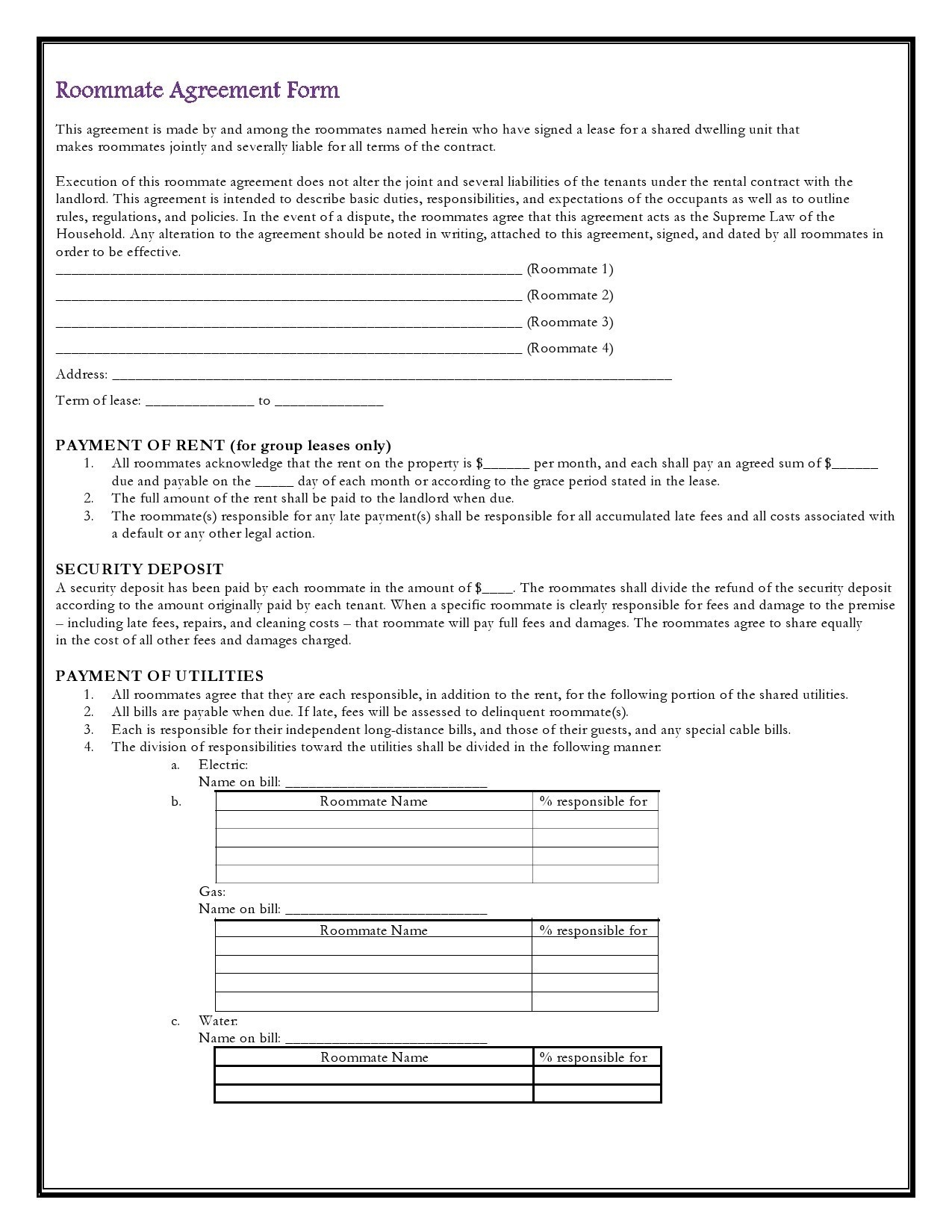 40 Free Roommate Agreement Templates Forms Word PDF 