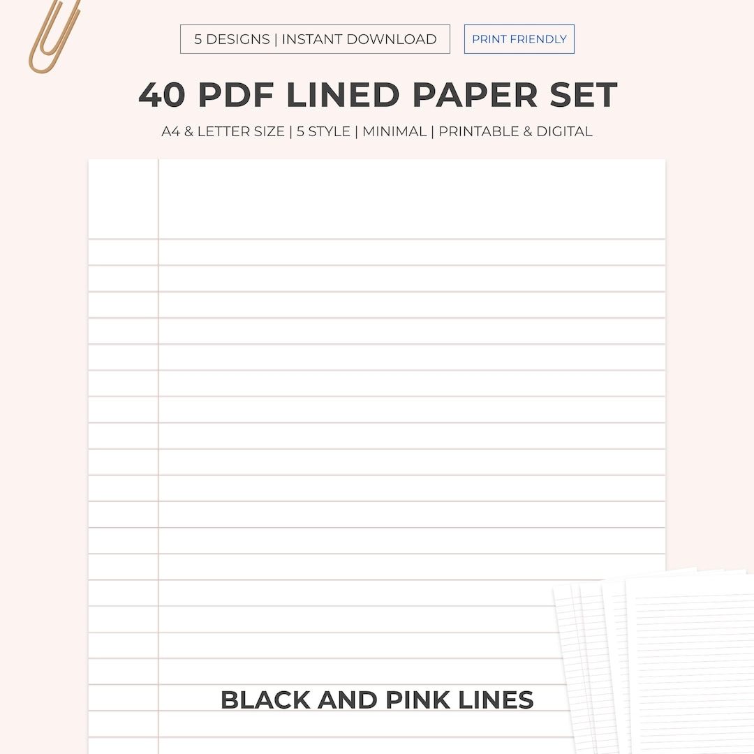40 Printable Lined Paper PDF A4 US Letter Size Note Paper Template Note Taking Study Notepaper Foolscap Writing Paper Digital Etsy Denmark