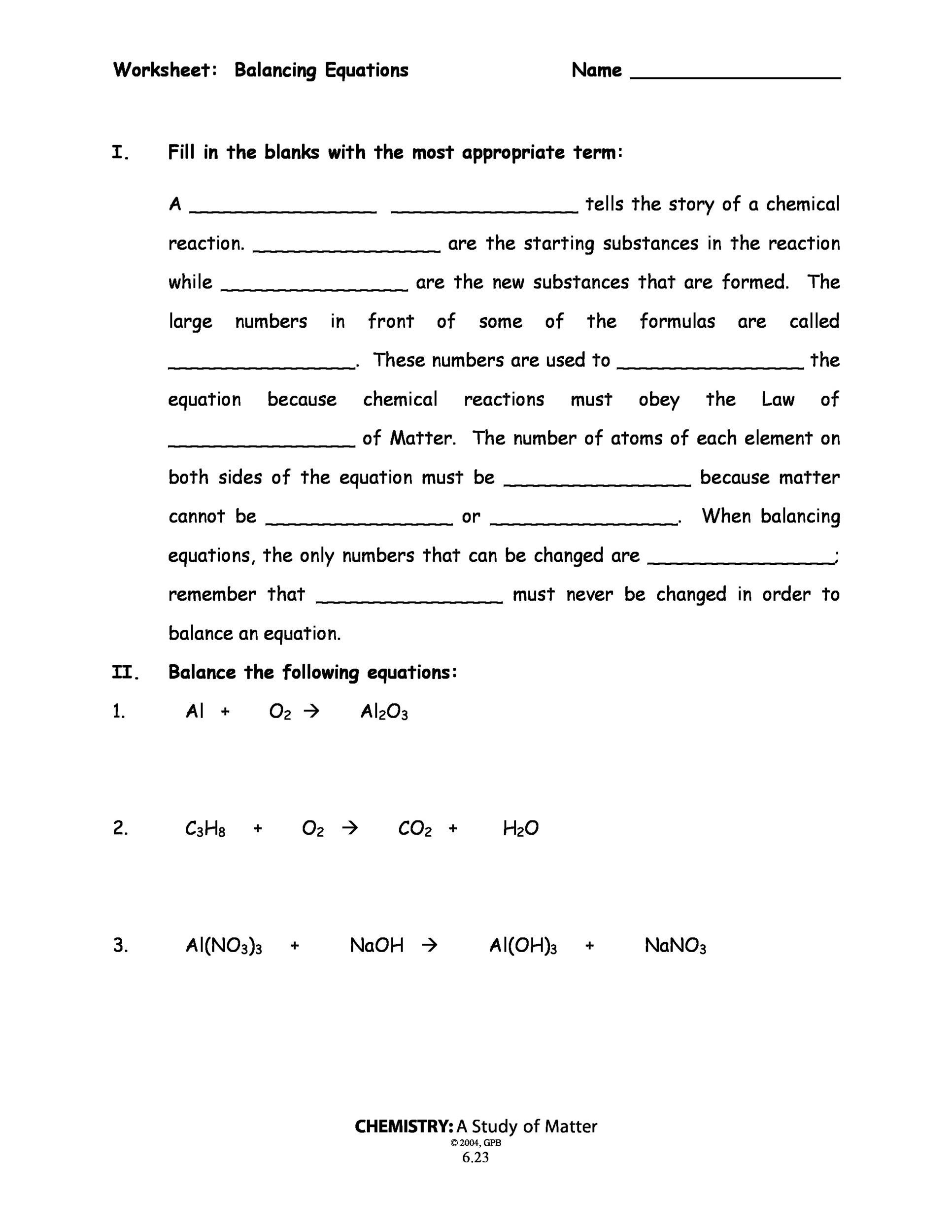 chemistry equations balancing worksheet