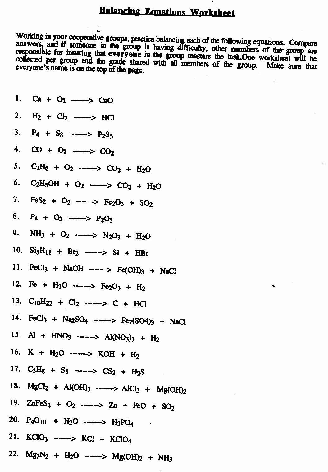 50 Balancing Equations Worksheet Answers Chemistry Chessmuseum Worksheets Library