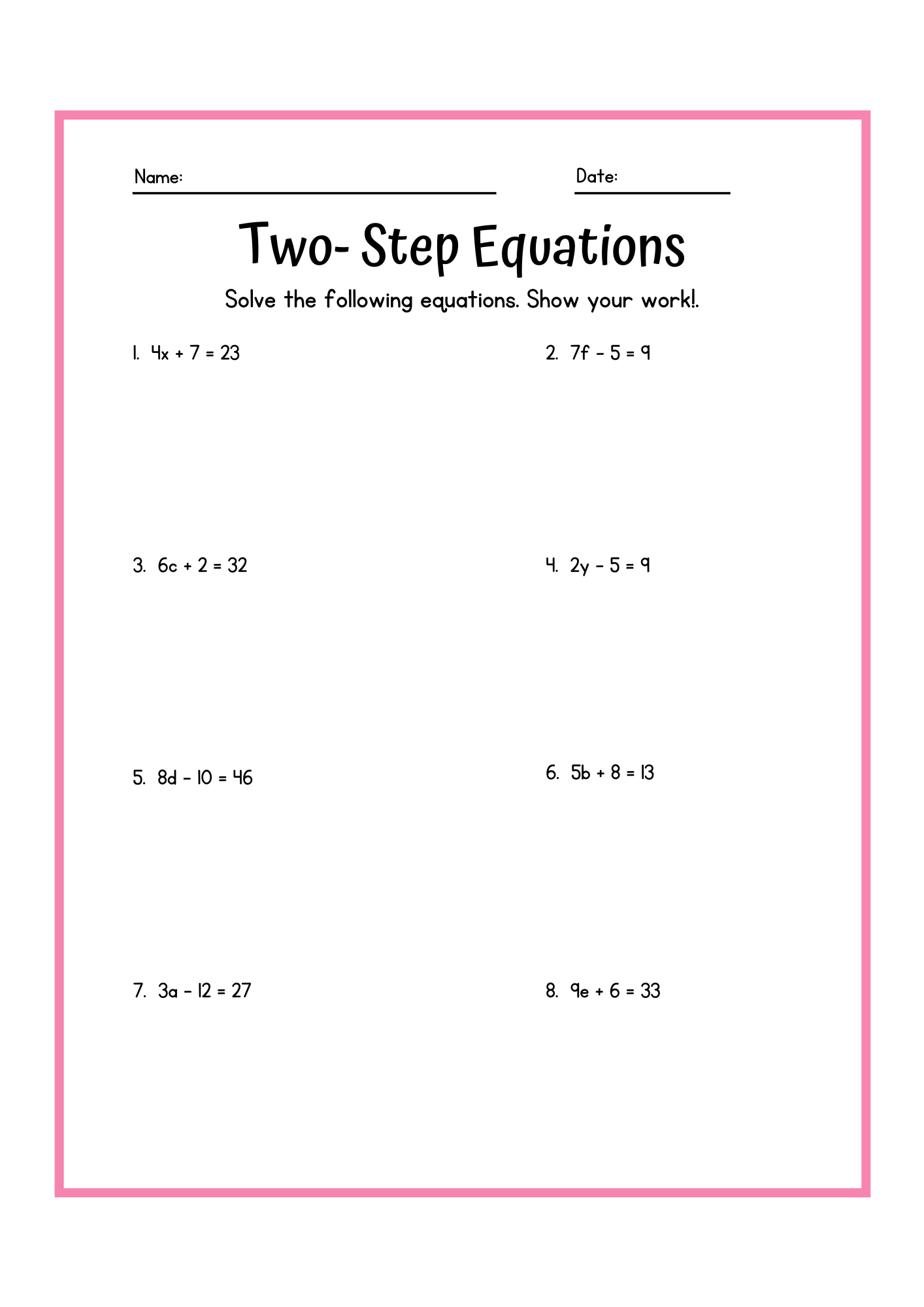 50 Two Step Equations Worksheet Samples To Download In PDF