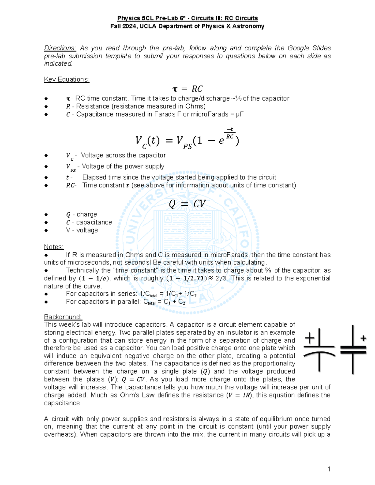 5CL Pre Lab 6 F24v4 Capacitors And RC Circuits Overview Studocu 5CL Pre Lab 6 F24v4 Capacitors And RC Circuits Overview Studocu