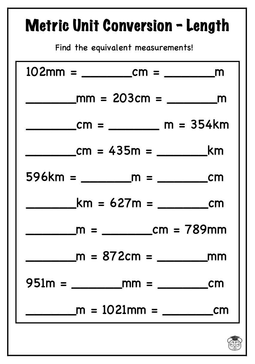 metric conversion worksheet