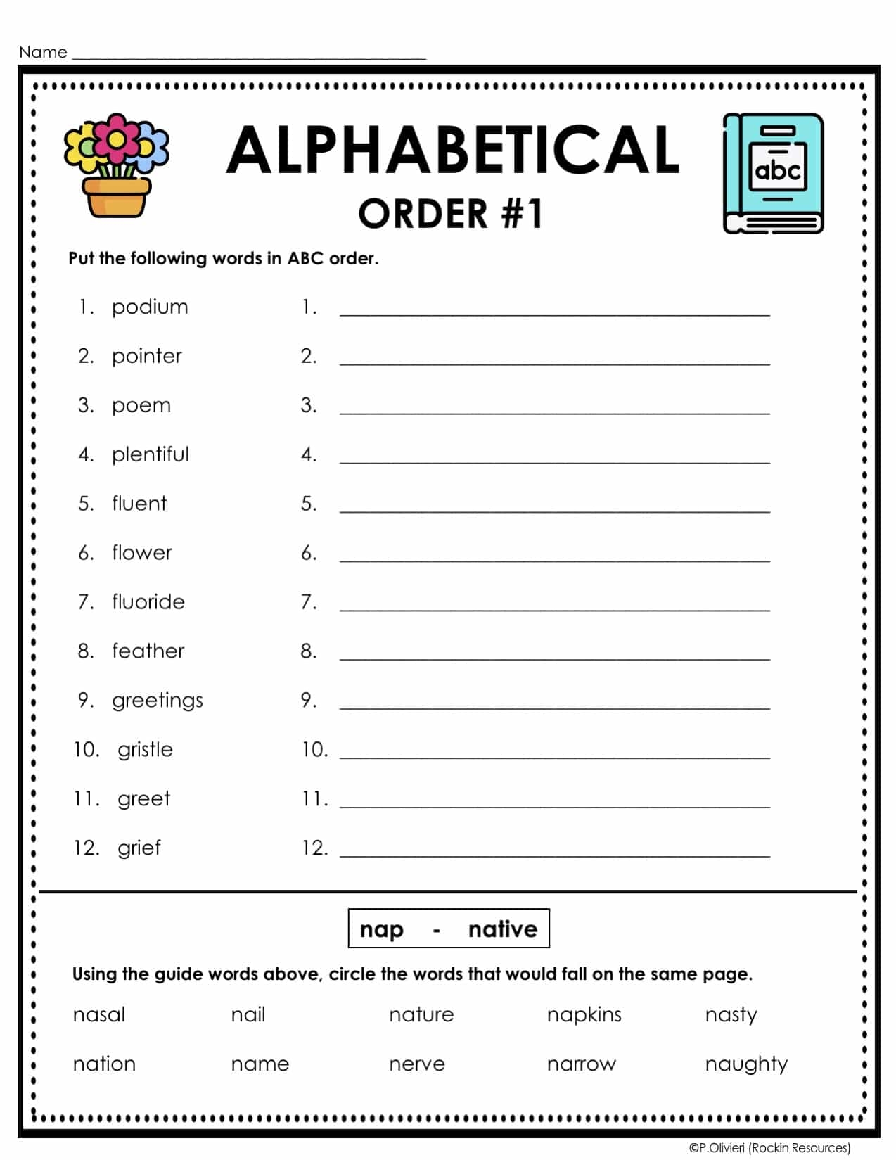 ABC Order Alphabetical Order Worksheets Task Cards Dictionary Guide Words Rockin Resources