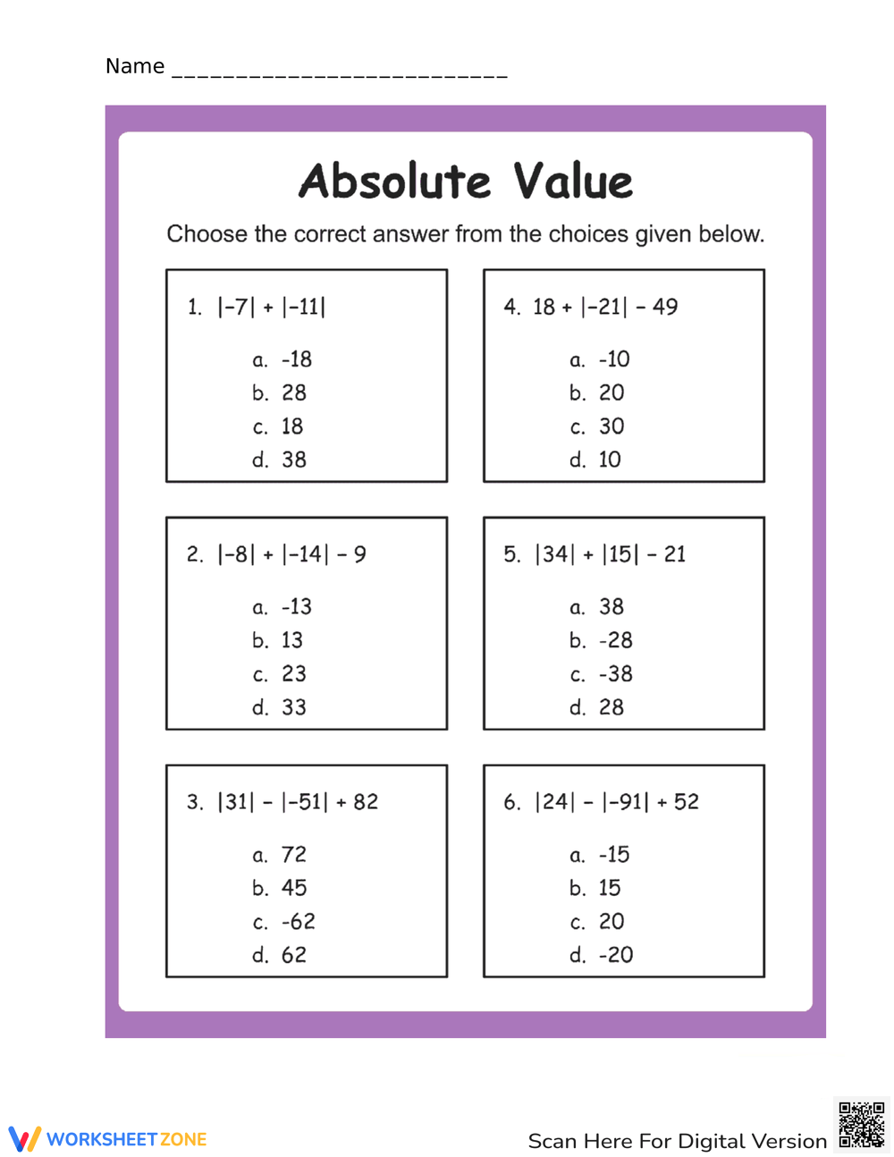 Absolute Value Worksheets Printable Absolute Value Worksheets Printable