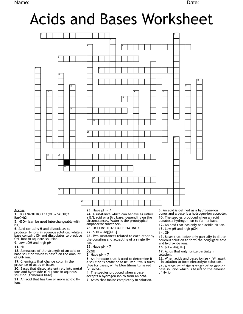 Acids And Bases Worksheet Crossword WordMint