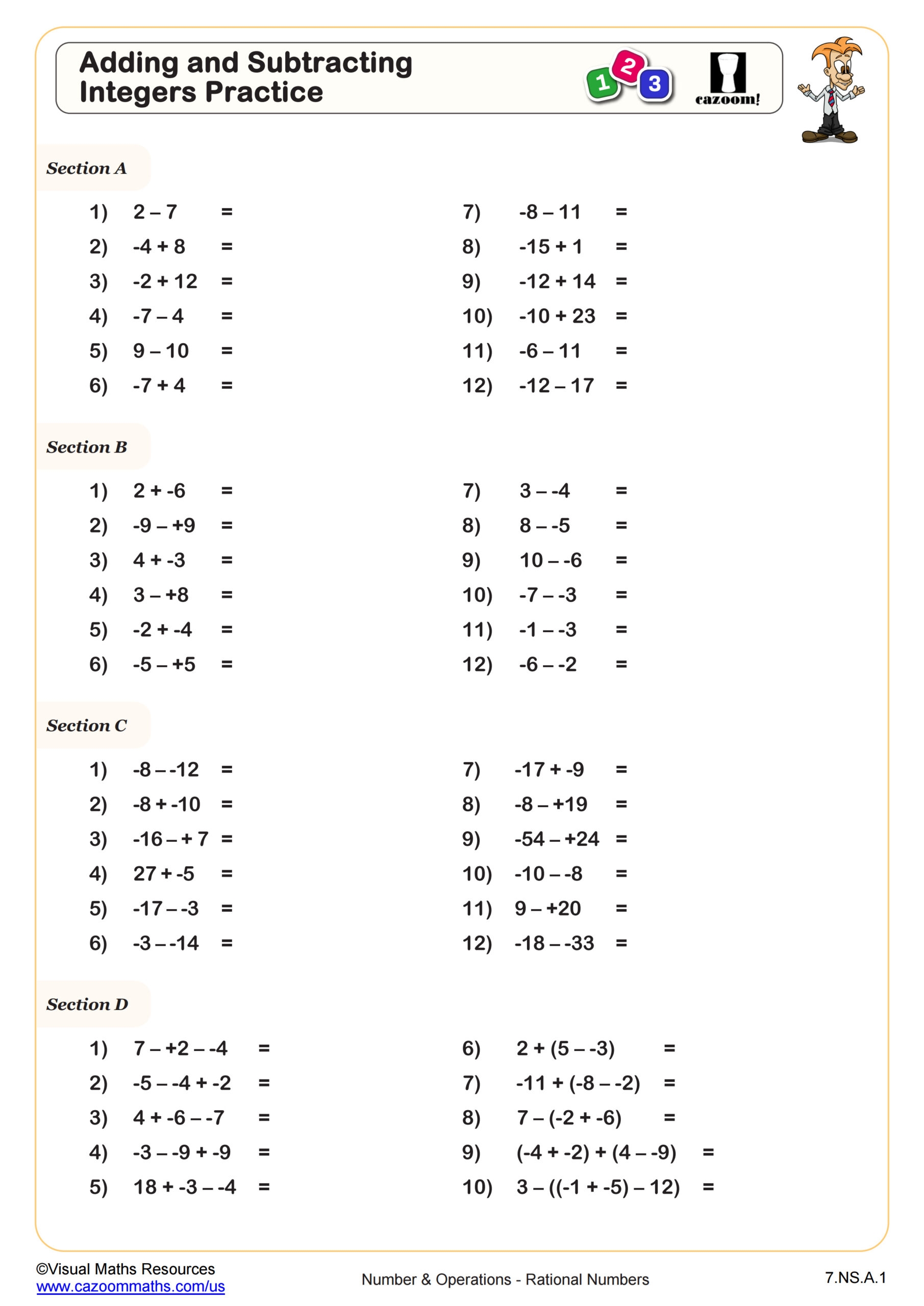 integer operations worksheet integer operations worksheet