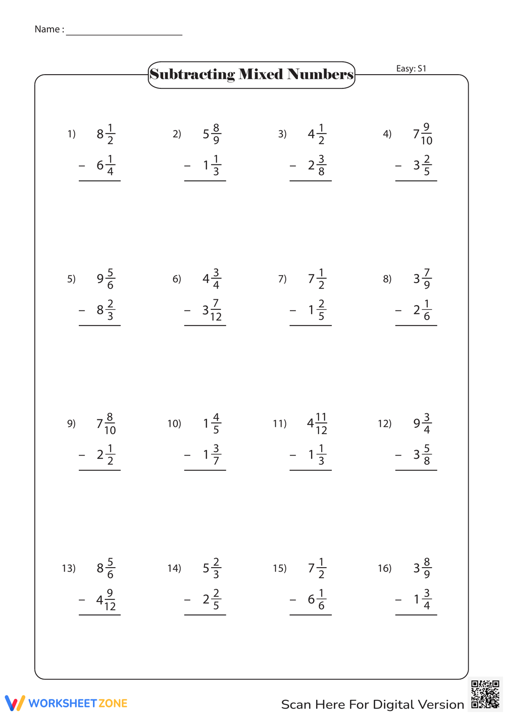 adding and subtracting mixed numbers worksheet