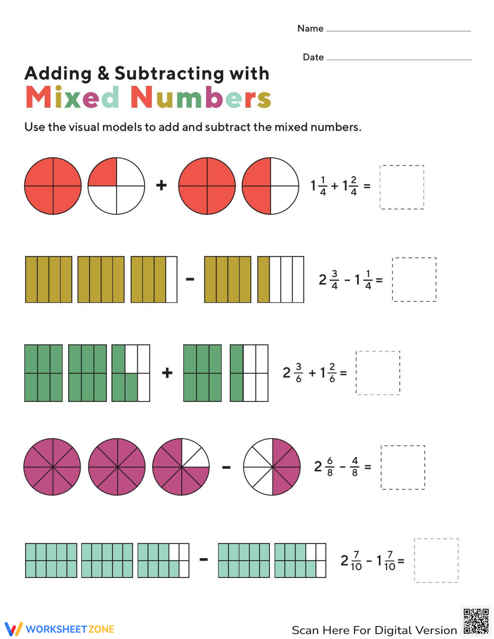 Adding And Subtracting Mixed Numbers Worksheets Printable