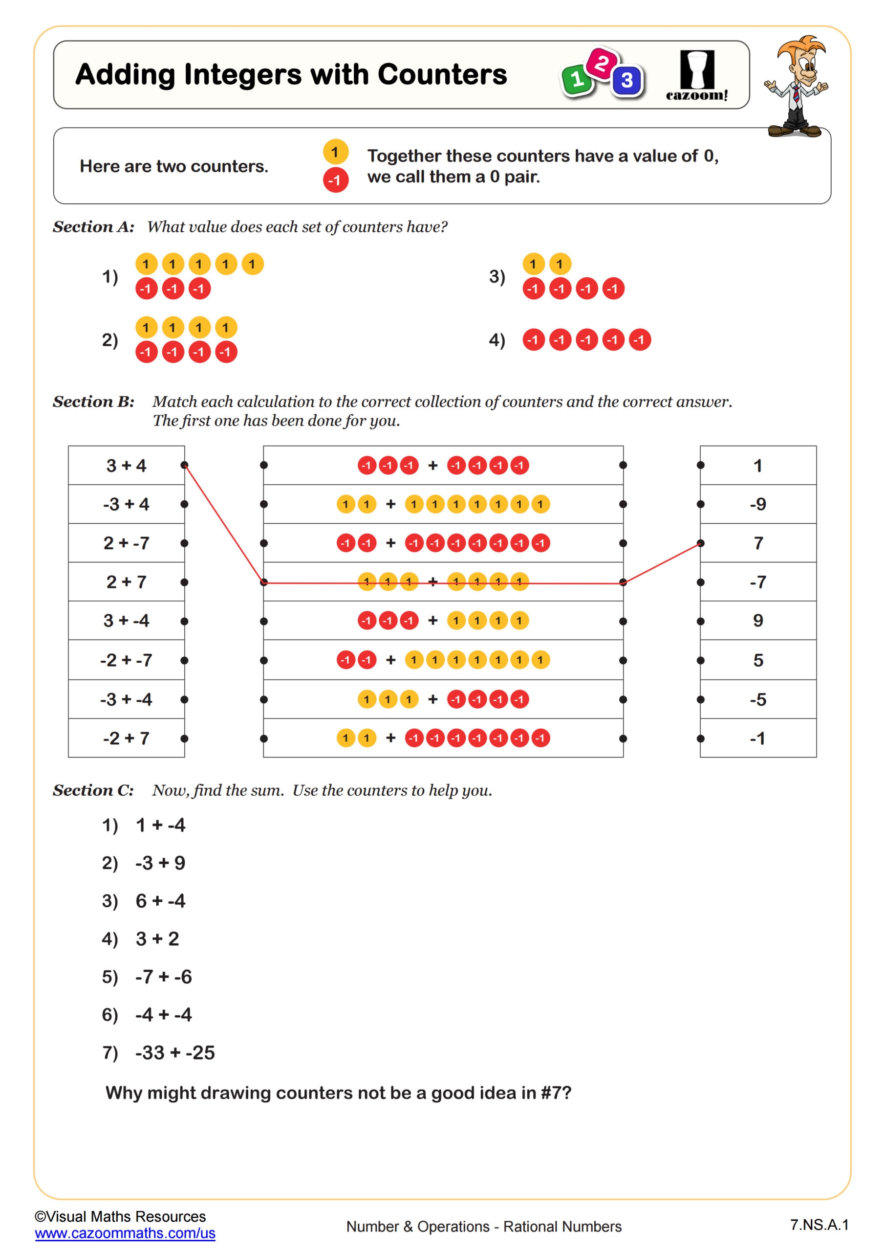 Adding Integers With Counters Worksheet PDF Printable Number Operations Worksheet Cazoom Math Adding Integers With Counters Worksheet PDF Printable Number Operations Worksheet Cazoom Math