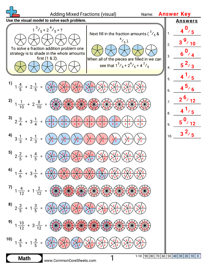 Adding Mixed Fractions visual Worksheet Download