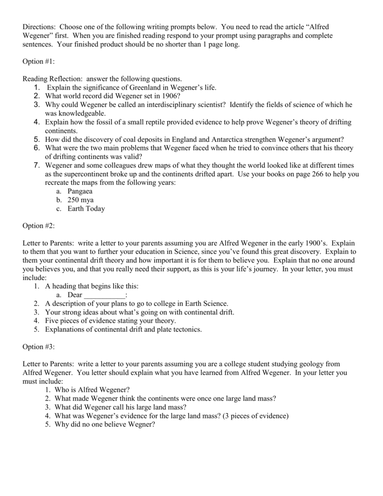 Alfred Wegener Continental Drift Worksheet For Students