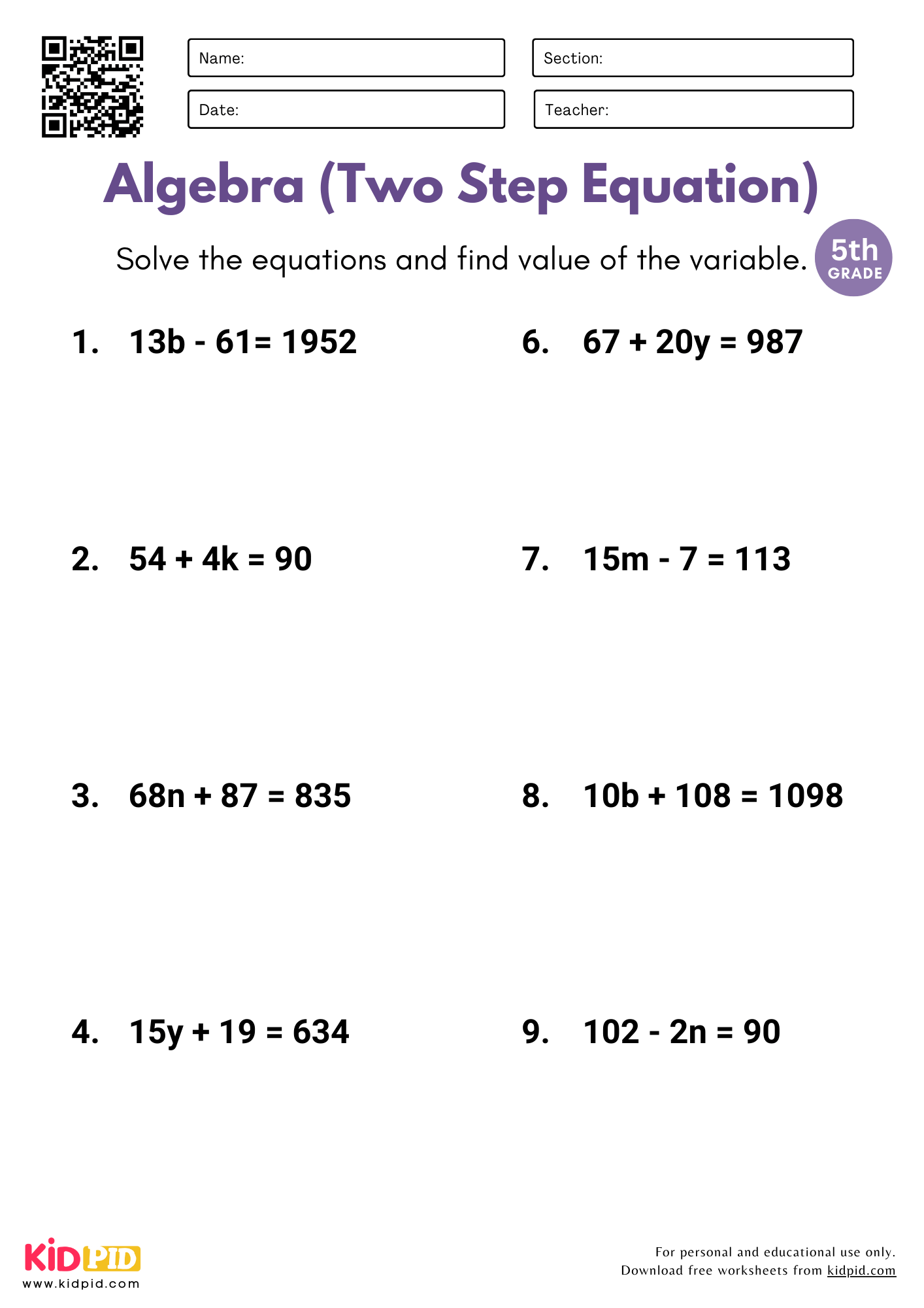 2 step equations worksheet pdf