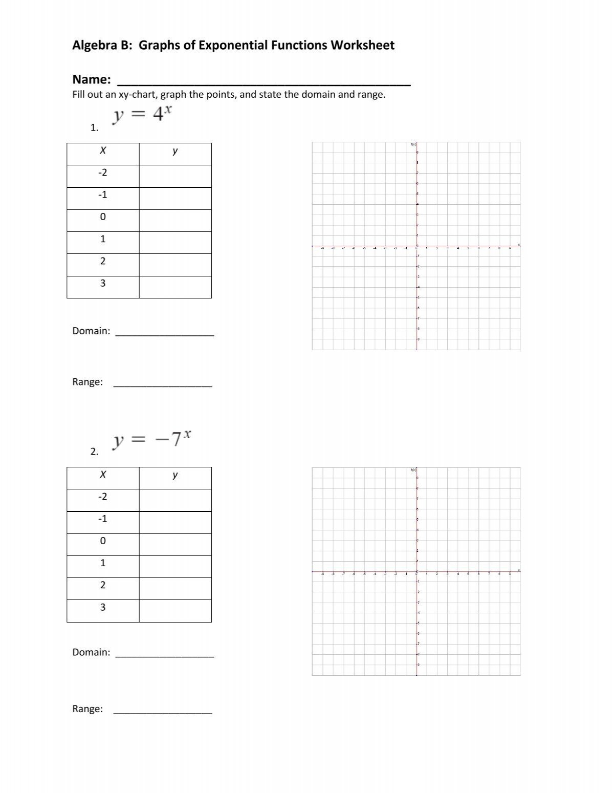 exponential functions worksheet